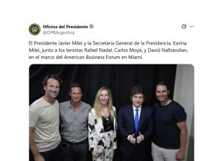 El saludo entre Javier Milei, Rafael Nadal, David Nalbandián y Carlos Moyá en el America Business Forum