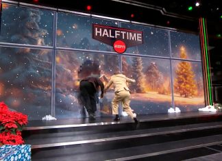 Shaq O’Neal se estrelló contra un panel de TV y protagonizó el momento más viral de la Navidad: “Lo traspasó como si fuera de papel”