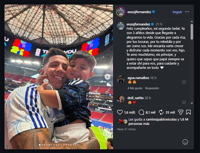 El emotivo mensaje de Enzo Fernández para su hijo Benjamín por su cumpleaños: “Mi príncipe”